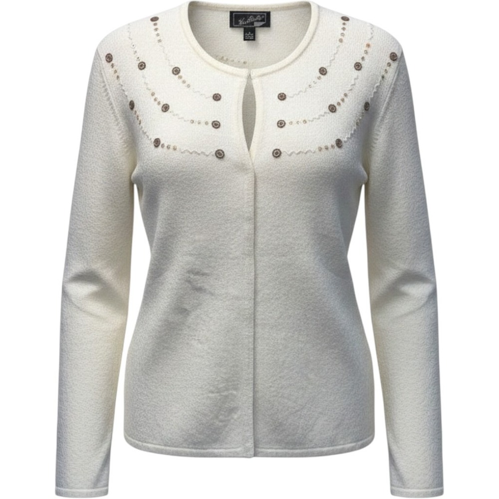 Heathcote Ivory Beaded Floral Twin Set Cardigan and Shell Cream Size Large